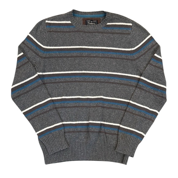 Fossil Other - VTG 90s Fossil Gray Stripe Crewneck Sweater Cotton Lambswool Blend Grandpa Large